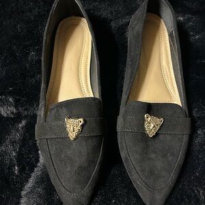 Elegant Black Loafers with Gold Accent